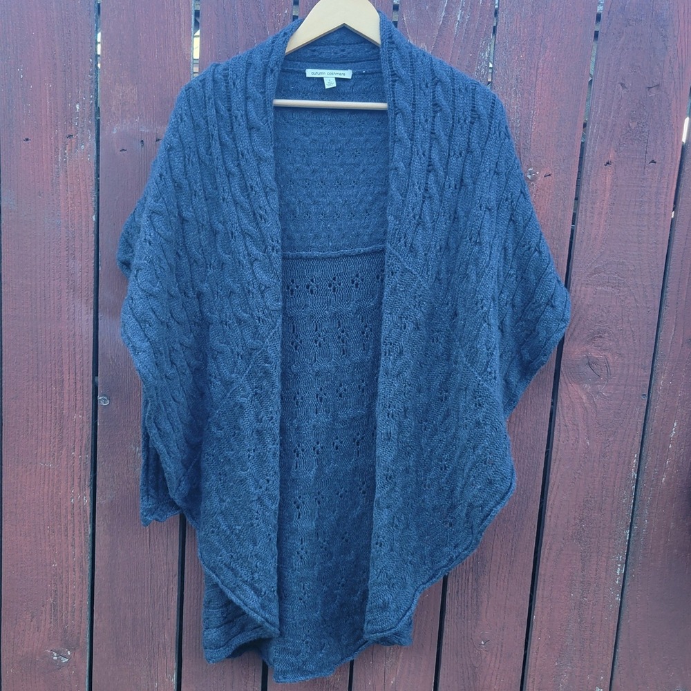Autumn Cashmere Navy Blue 100% Cashmere Cable Knit Pointelle Cardigan Sweater S